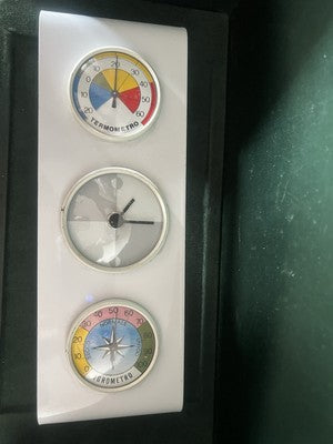 🔴 BRIO TIME orologio barometro igrometro parete muro ferro BIANCO vintage