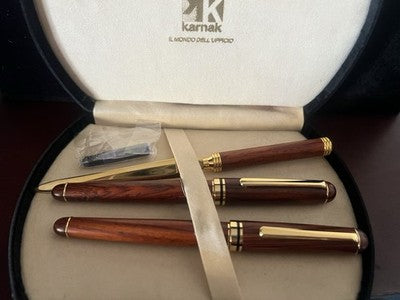 Karnak Set Bureau Bois Avec Stylo à Plume Et Sphère Avec Ouvre-Lettre Vintag