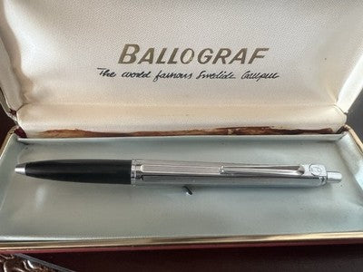 🔴 BALLOGRAF penna sfera EPOCA cromata pulsante a scatto inserto nero 3