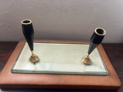🔴 Base penna scrivania sfera stilografica pelle e posacenere cristallo vintage