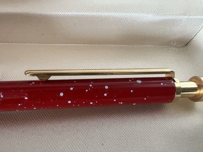 🔴 PELIKAN penna sfera lacca rossa pois profili dorati a scatto scrive vintage