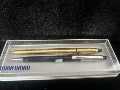 🔴 WATERMAN penne sfera vintage Set oro e nero/cromo meccanismo a scatto vintage