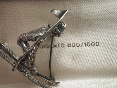 🔴 Sci ARGENTO 800 MASSICCIO modellino miniatura sciatore vintage