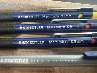 🔴 STAEDTLER matite meccaniche Mars Micro 0,9/0,3 mm + Triplus Micro 0,7 mm NOS