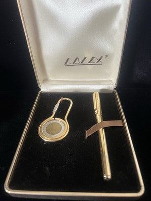 Lalex Set Stylo-Plume Sphère Or + Porte-Clé 500 Lire Avec Trousse Vintage