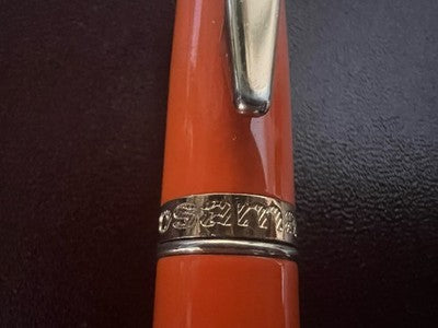 🔴 OSAMA penna sfera lacca arancione profili dorati scrive