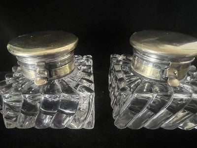 🔴 Große Tintenfässer aus Kristall und Messing aus dem 19. Jahrhundert für Schreibtische 