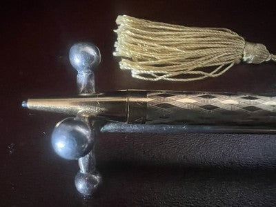 Montegrappa Crayon Guilloché Losanges Plaqué Or Avec Noeud Portemine Vintage