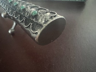 Kugelschreiberkugel Vintage Versilbert Steine ​​Cabochon Grün Strick Hand 
