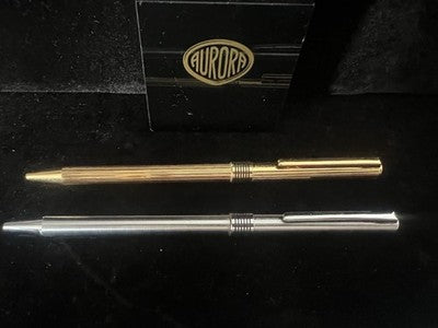 🔴 AURORA penna sfera Marco Polo dorata rigata e e cromata liscia scrivono