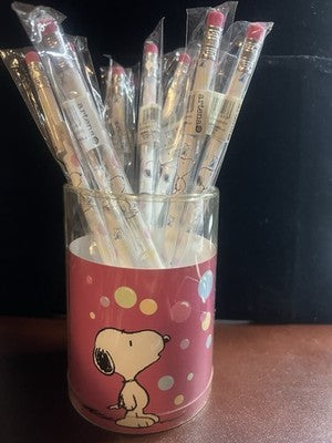 Snoopy Crayons Neuf Avec Caoutchouc + Porte-Stylo Vintage Illustré Lot 10 Pcs 
