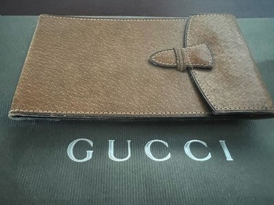 🔴 GUCCI porta documenti pelle marrone brev. N. 64.509 con busta vintage