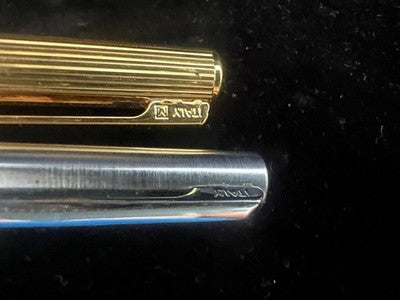 🔴 AURORA penna sfera Marco Polo dorata rigata e e cromata liscia scrivono