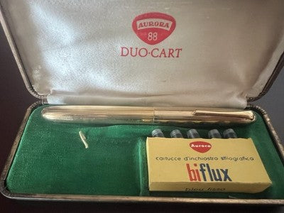 🔴 AURORA penna stilografica 88 Duo Cart placcata oro PRIMA GENERAZIONE vintage