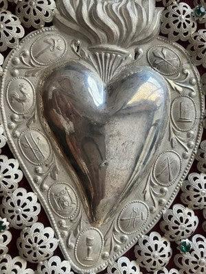 🔴 Ex voto Herz SILBER 800 cm Höhe 48 Barockdesign Italien Vintage SELTEN 
