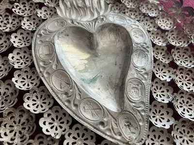 Ex Voto Heart SILVER 800 Cm32 Height 48 Baroque Design Italy Vintage RARE