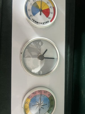 🔴 BRIO TIME orologio barometro igrometro parete muro ferro BIANCO vintage