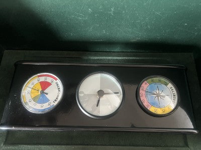 🔴 BRIO TIME Wanduhr mit Barometer und Hygrometer, schwarz, Eisen, Vintage 