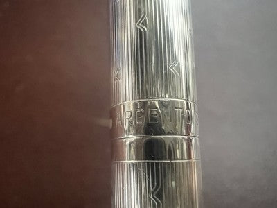 🔴 PELIKAN penne sfera ARGENTO 925 a righe pulsante a scatto scrive con astuccio