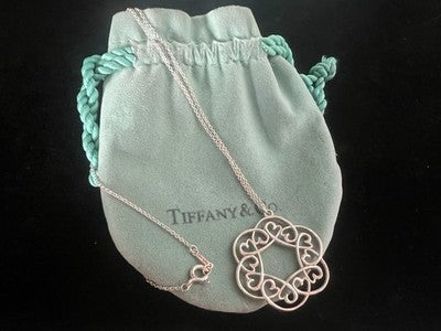 TIFFANY & Co Incanto Necklace Silver 925 Large Pendant Hollow Hearts RARE