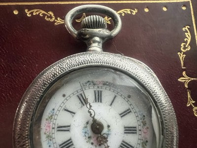 🔴 Orologio tasca ARGENTO 800 donna da revisionare parti vintage Remontoir 14