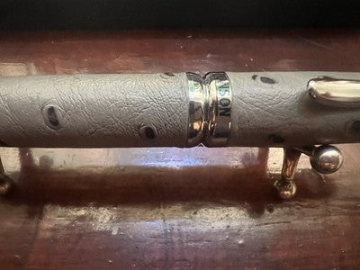 🔴 RONSON ballpoint pen gray leather hand-stitched rotation vintage NOS 