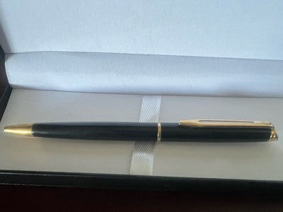 🔴 WATERMAN penna sfera Hemisphere lacca nera lucida profili dorati scrive