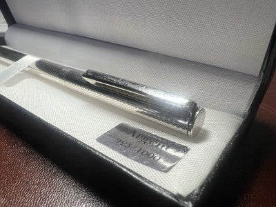 🔴 Penna sfera ARGENTO 925 massiccio cesellato guillocchè scrive vintage 1