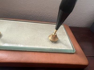 🔴 Base penna scrivania sfera stilografica pelle e posacenere cristallo vintage