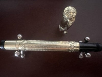 INVICTA Pluma Retráctil Grabada Baño De Oro Plumín 14K Vintage