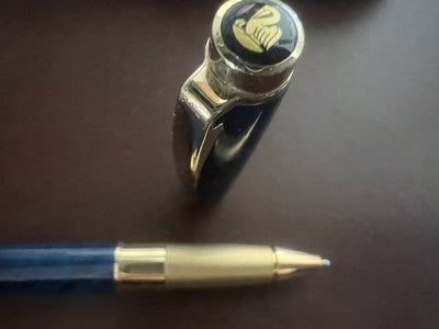 🔴 PELIKAN penna sfera Celebry lacca blu marmorizzata profili dorati vintage