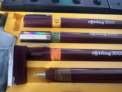 🔴 ROTRING penne Rapidograph da disegno tecnico inchiostro astuccio vintage B