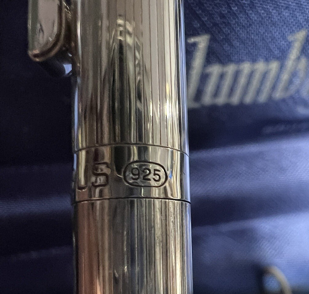 Columbus Stylo-Plume Sphère Argent Massif 925 Snap Rayé Bas Relief Vintage