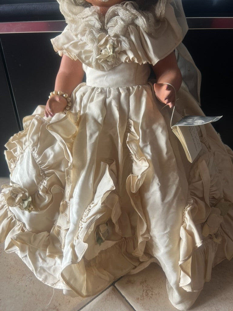 Poupée De Céramique Avec Robe Cousu À Main Hauteur 47cm Arts Articulé Vintage