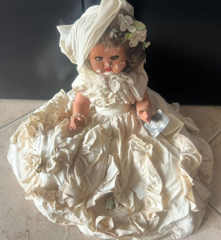 🔴 Bambola di ceramica con abito cucito a mano altezza 47cm arti snodati vintage