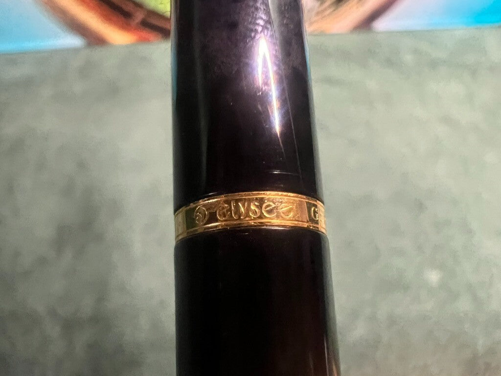 Elysee Stylo-Plume Sphère Laque Marbré Profiles Doré Avec Boîte 