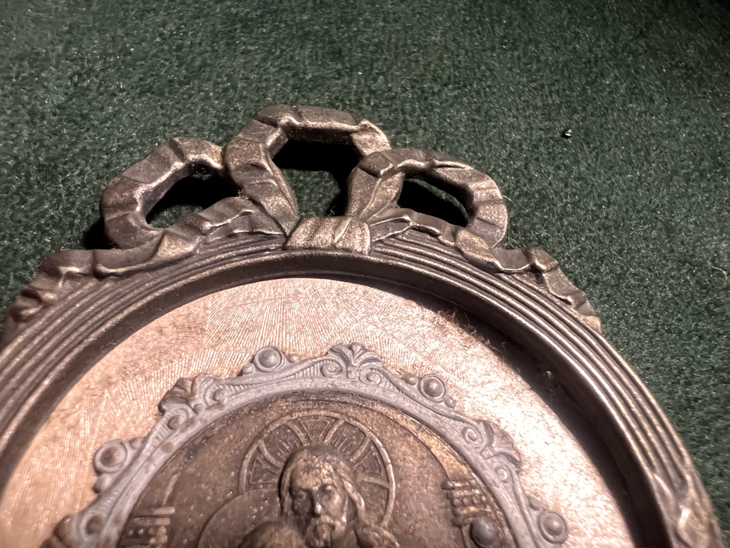 🔴 Ciondolo medaglione religioso prima comunione in metallo vintage