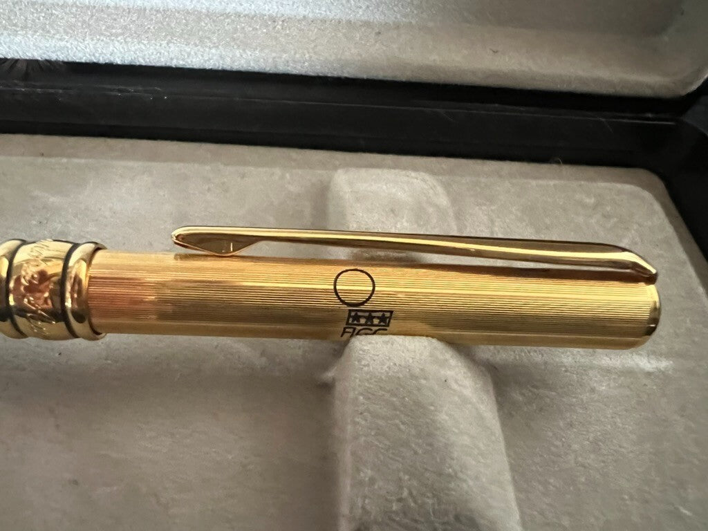 🔴 AURORA penna sfera Magellano lacca canna di fucile e dorata FIGC G