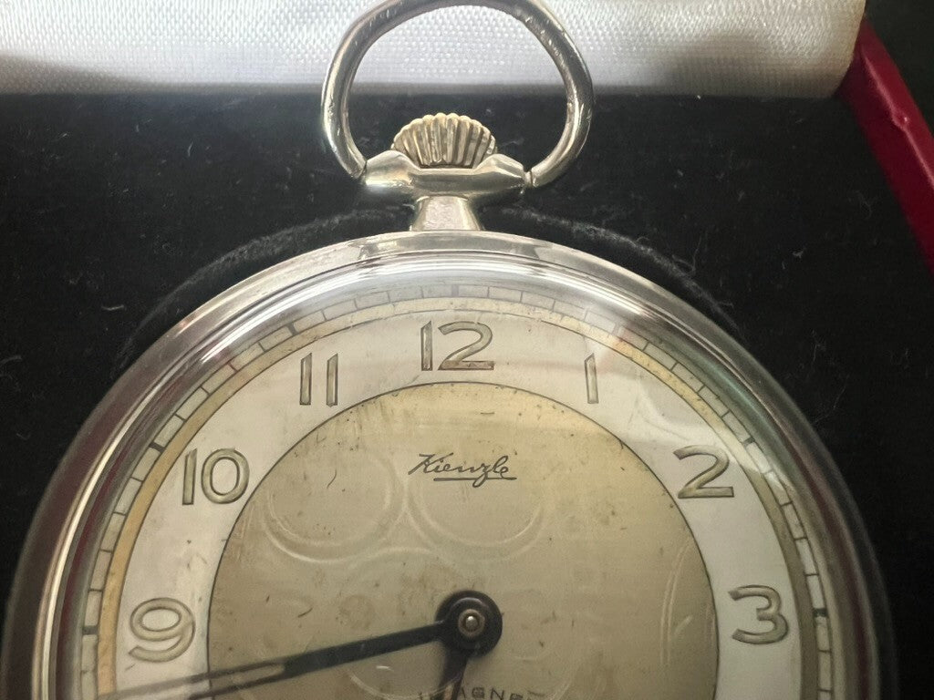 🔴 KIENZLE orologio tasca carica manuale cromato funziona vintage anni 1970