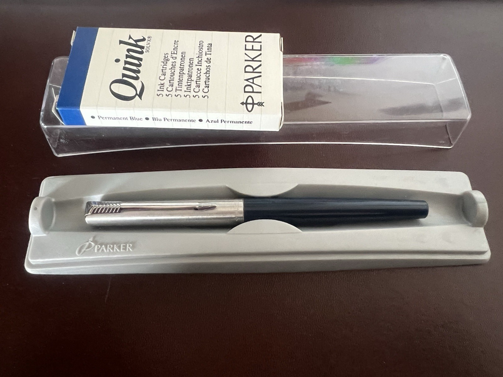Parker Stylo-Plume Stylo à Plume Bleu Chrome M Avec Cartouches Écrit Vintage