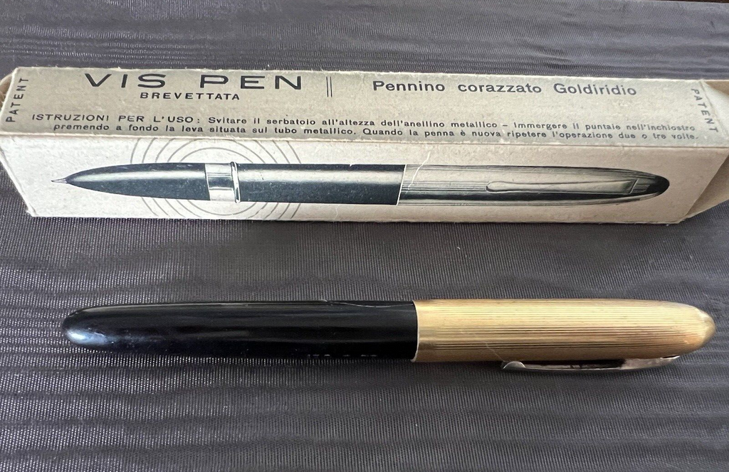🔴 VIS PEN penna stilografica pennino ORO 14 KT scrive con astuccio vintage