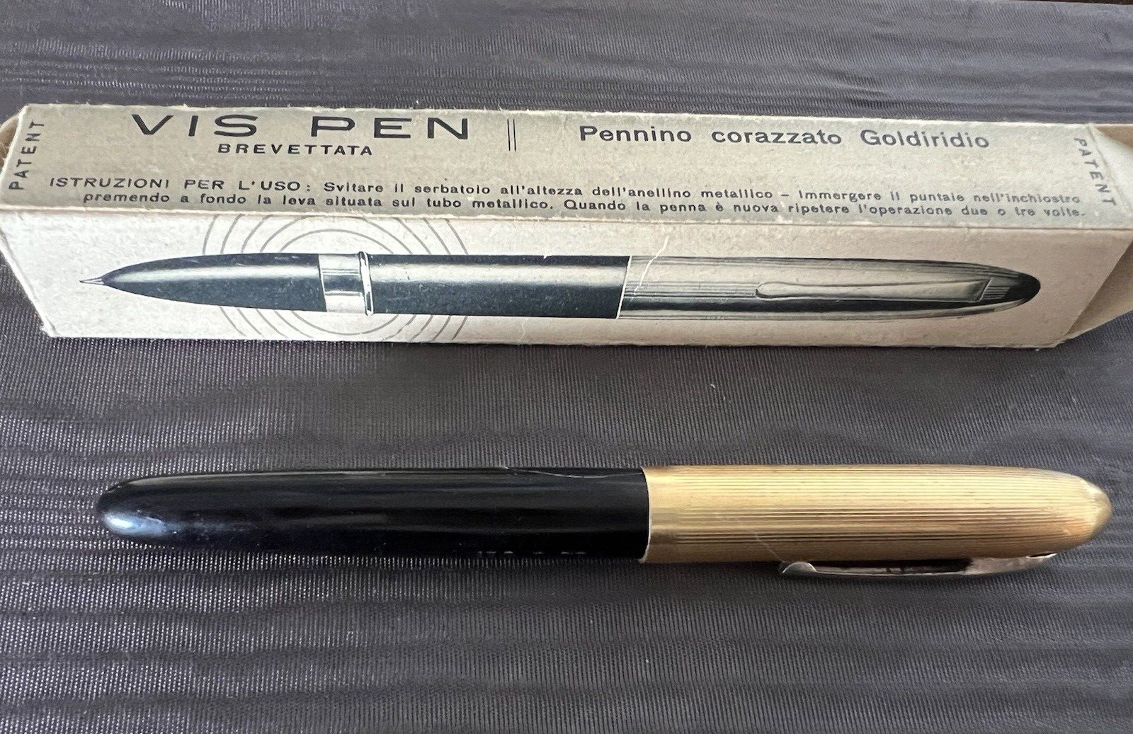 🔴 VIS PEN penna stilografica pennino ORO 14 KT scrive con astuccio vintage