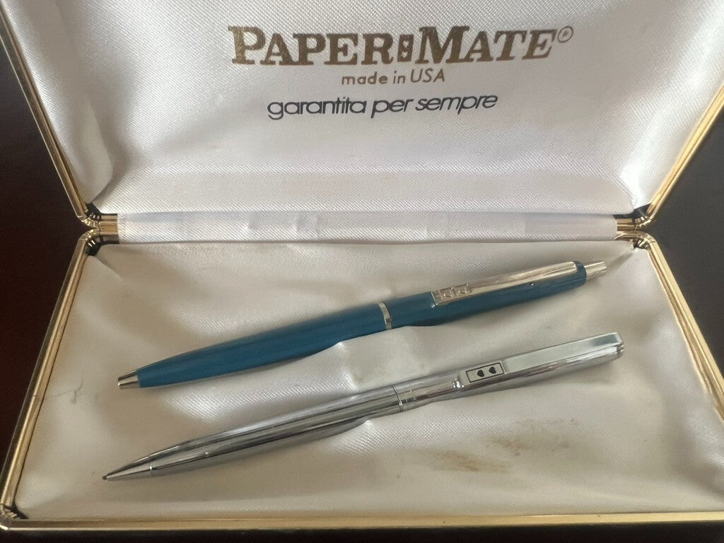 Papermate Stylo-Plume Sphère Et Crayon Mécanique Bleu Chrome Vintage 