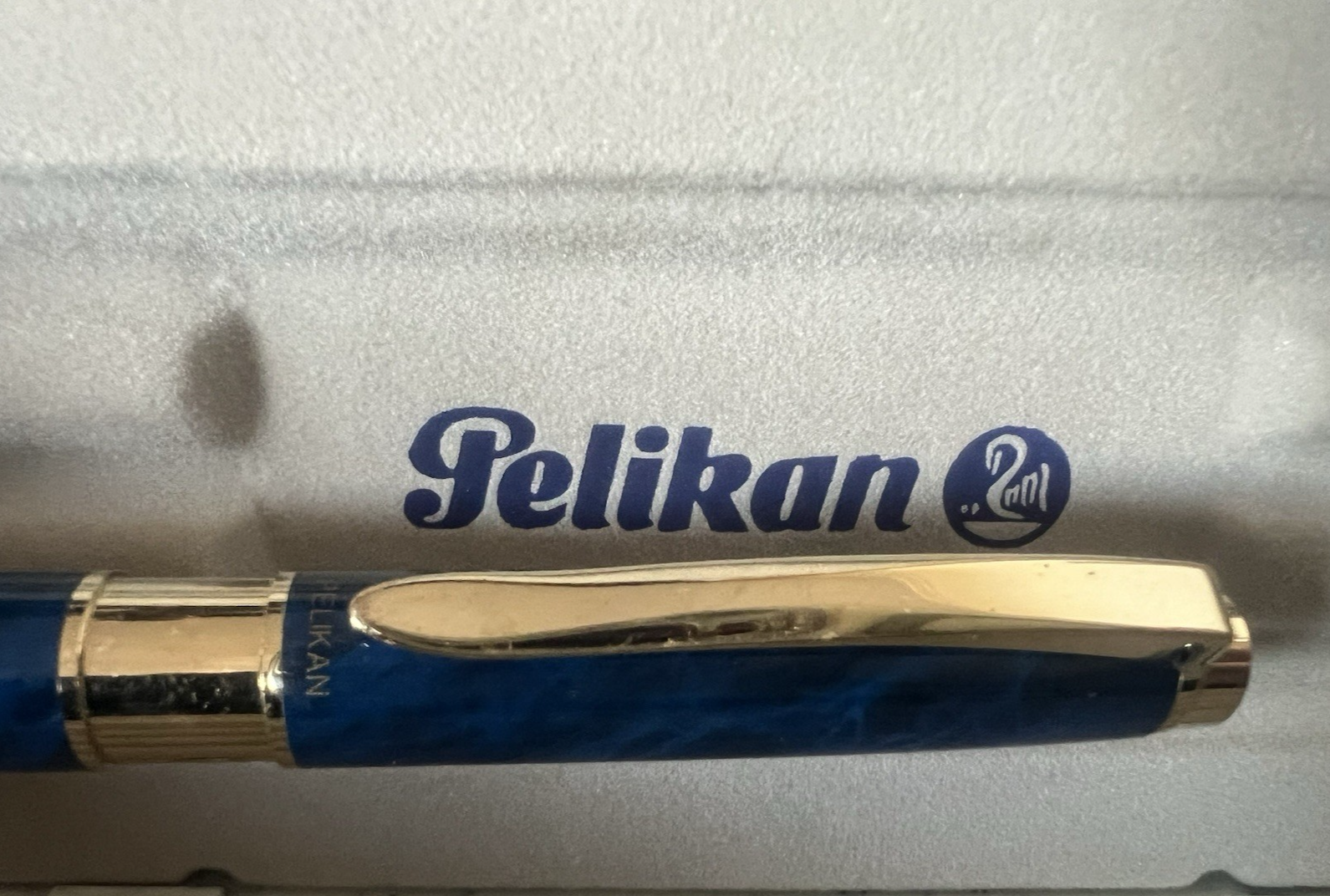 🔴 PELIKAN penna sfera Celebry lacca blu marmorizzata profili dorati vintage