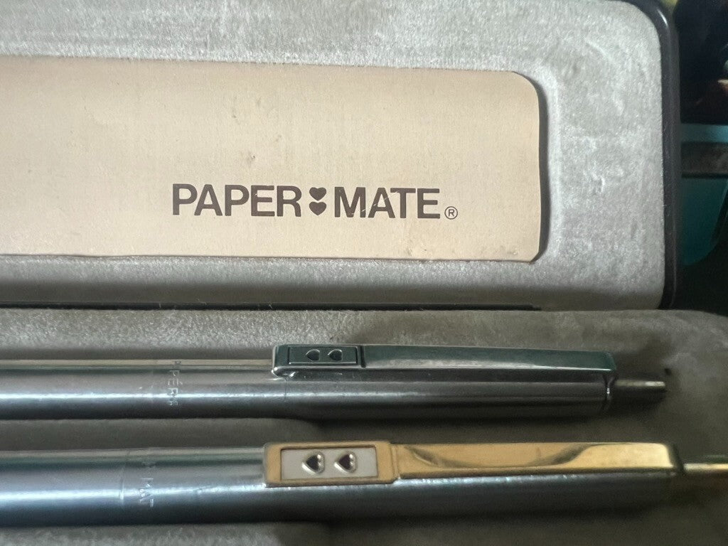 🔴 PAPERMATE gold metal ballpoint pens complete set write vintage 