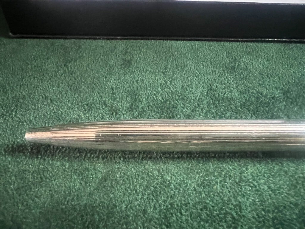 Stylo-Plume Sphère Argent 925 Massif Corps Rayé Écrit Avec Trousse 5