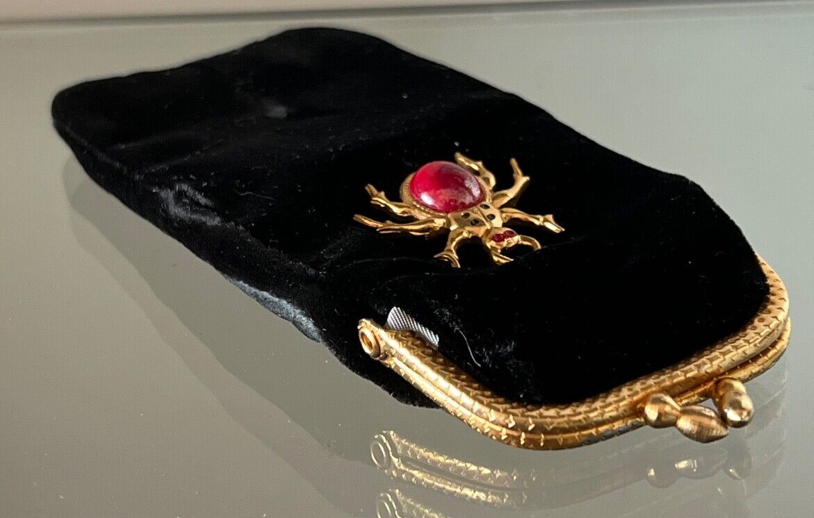 🔴 SCARABEO custodia occhiali donna fodero velluto seta pietra a rilievo vintage