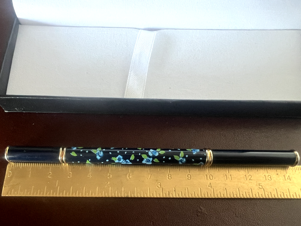 🔴 NAJ OLEARI penna sfera lacca blu FIORI azzurri scrive vintage 1990