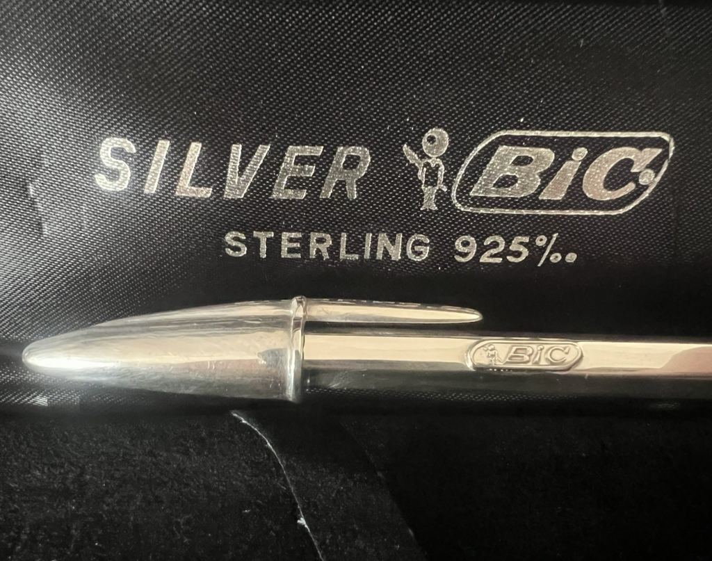 🔴 BIC penna sfera ARGENTO 925 MASSICCIO Silver Edizione Limitata astuccio NOS