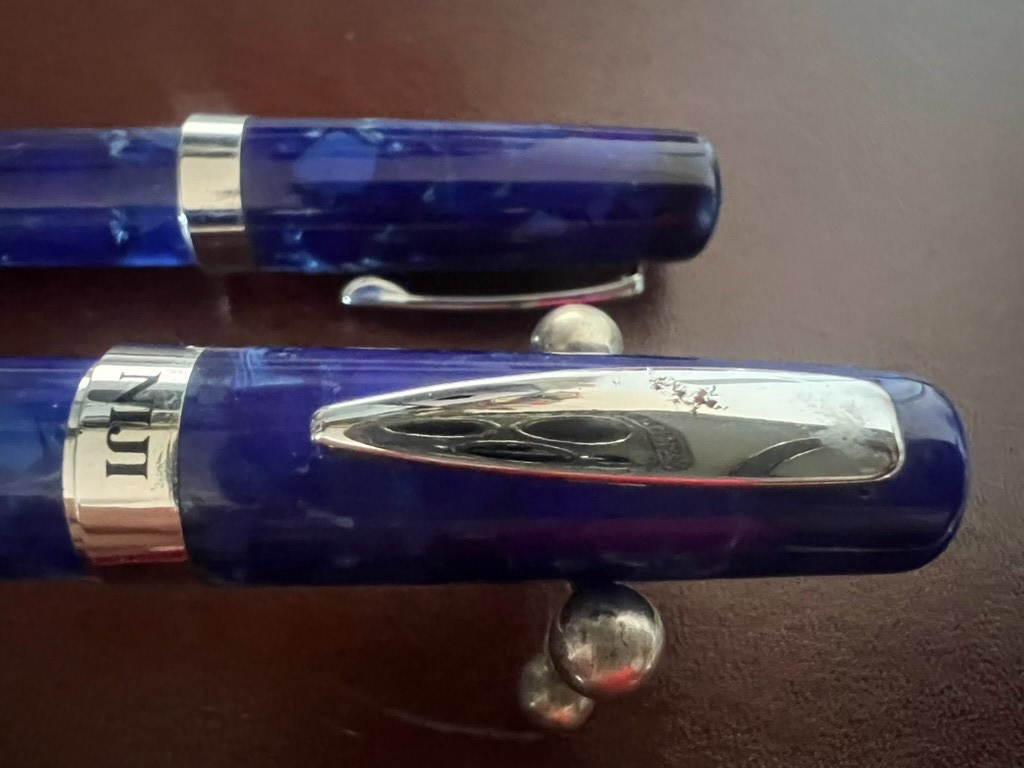 🔴 NIJI penna stilografica e sfera BLU RESINA IRIDESCENTE scrivono con astuccio